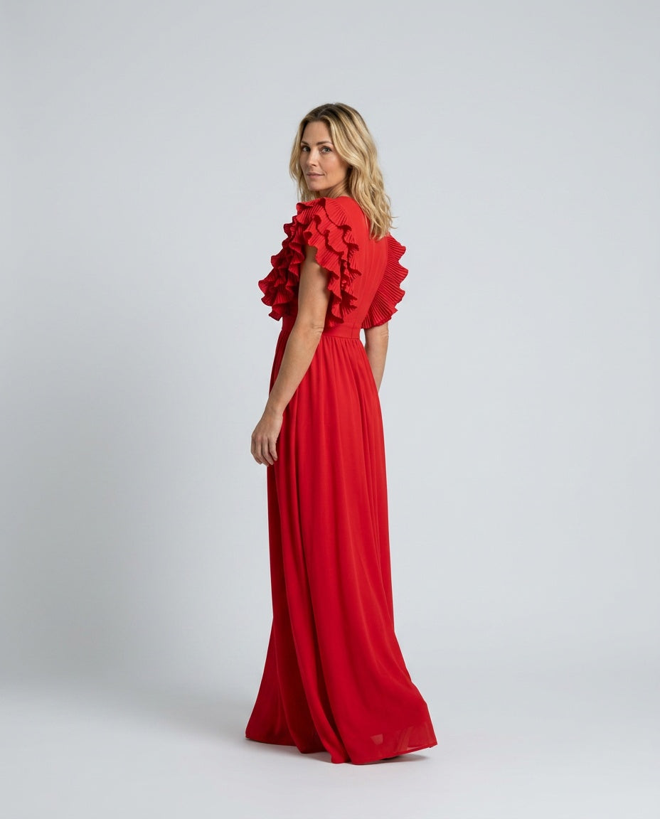 Tessa | Ruffled Sleeve & Neckline Maxi Dress