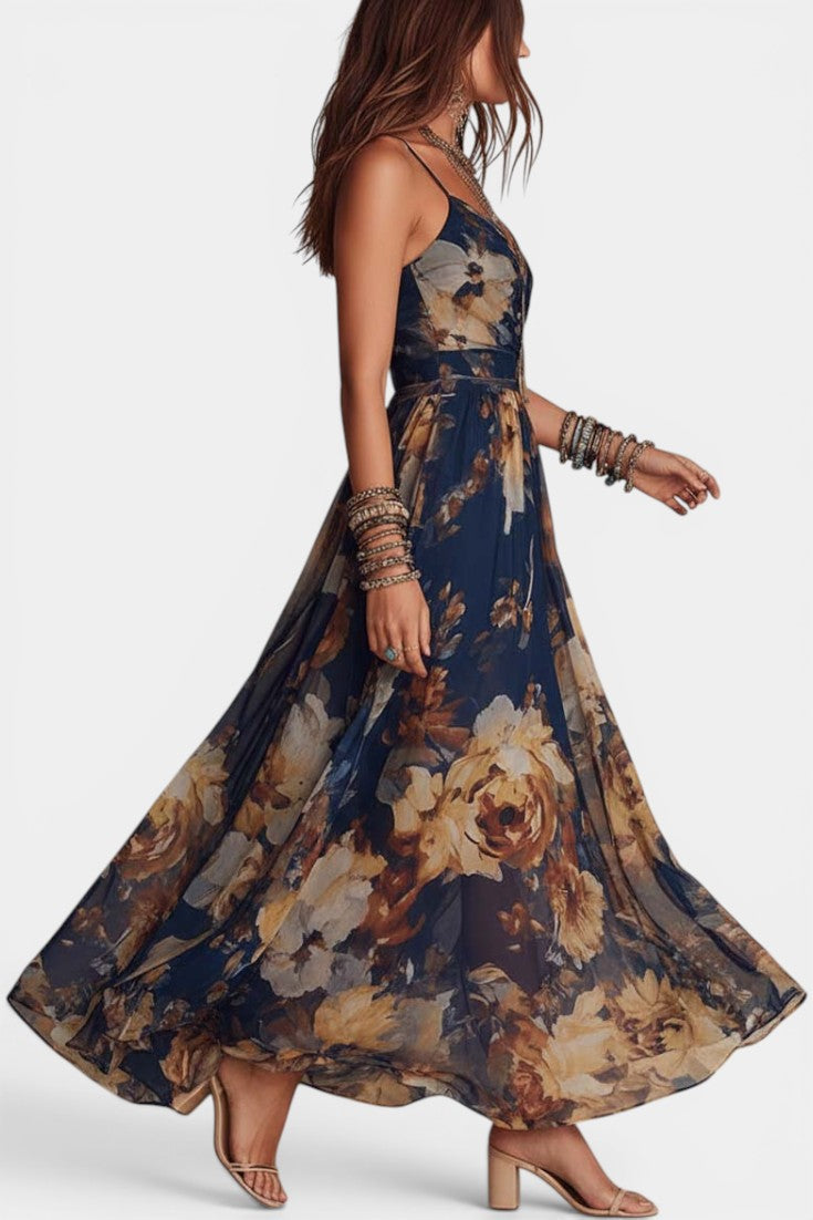 Anika - Floral Print Spaghetti Strap Maxi Dress