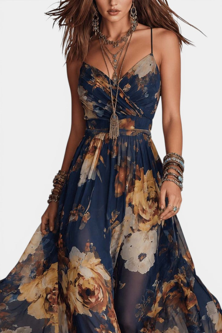 Anika - Floral Print Spaghetti Strap Maxi Dress