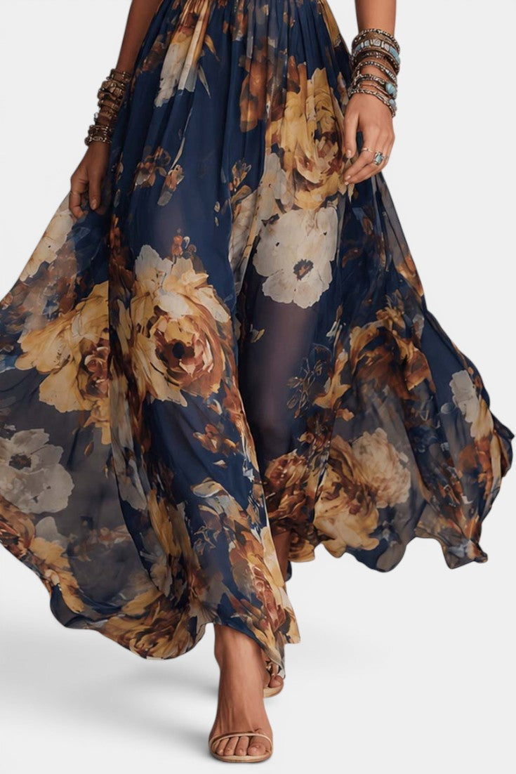 Anika - Floral Print Spaghetti Strap Maxi Dress