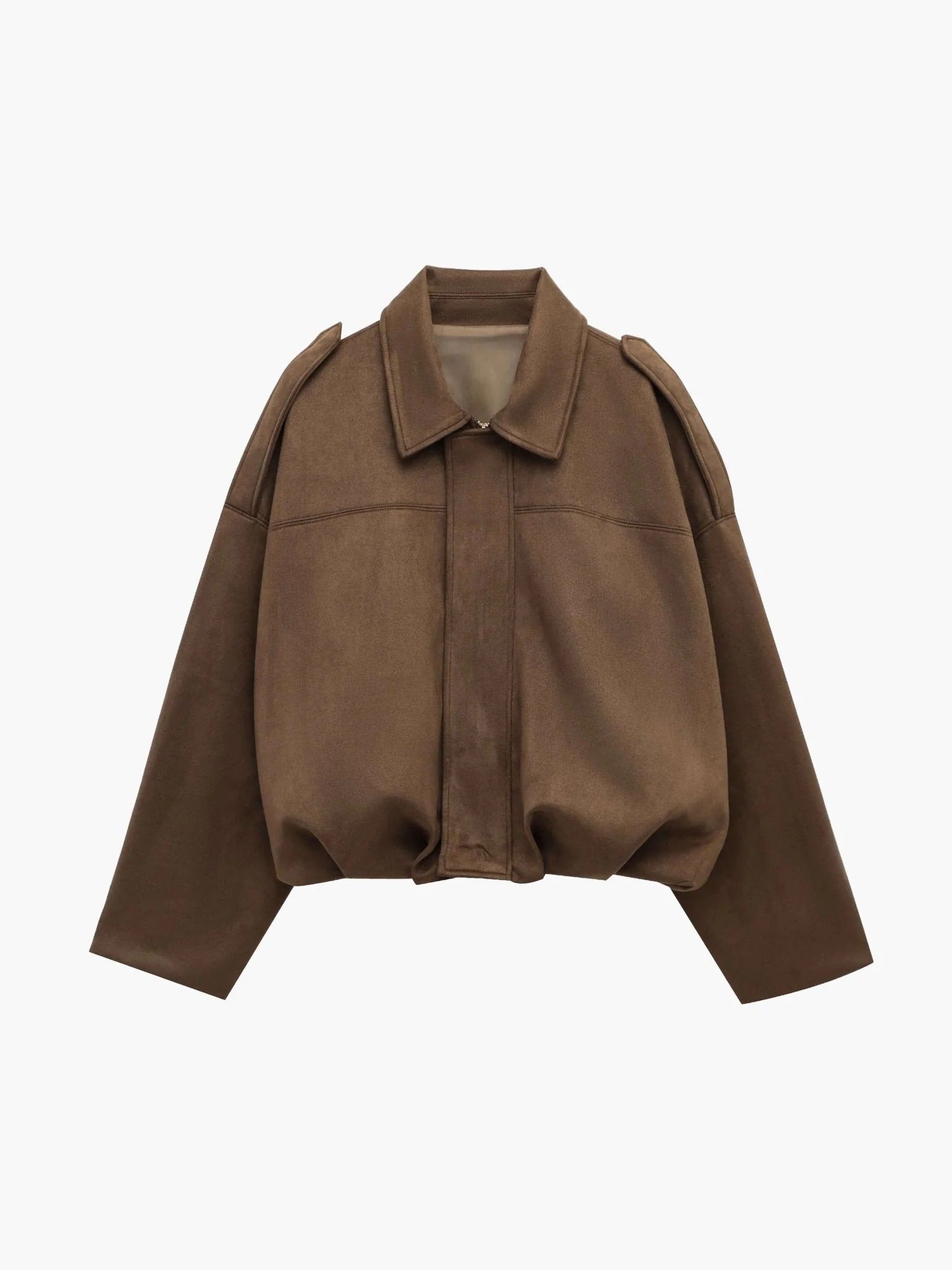 Mabel | Collared Faux Suede Bomber Jacket
