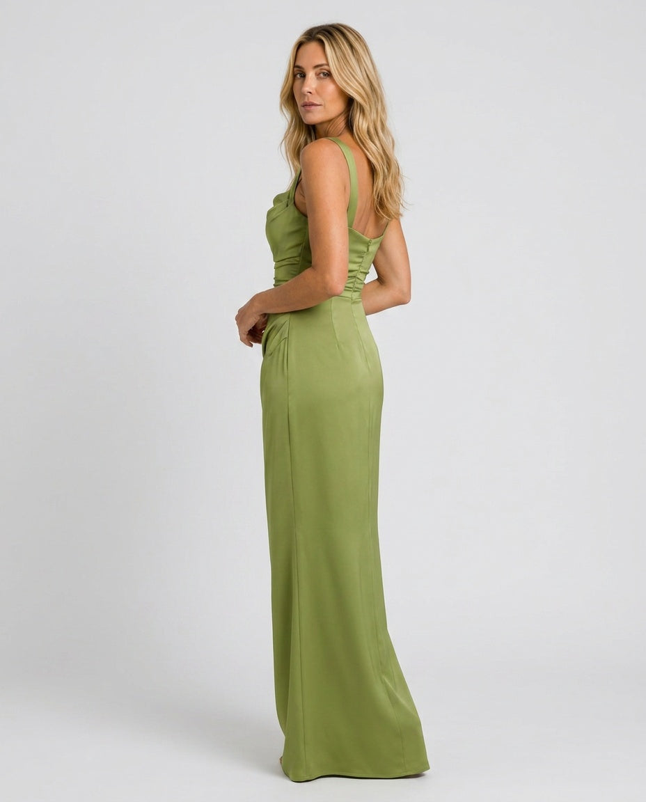 Emerson | Ruched Waist Satin-Look Maxi Dress