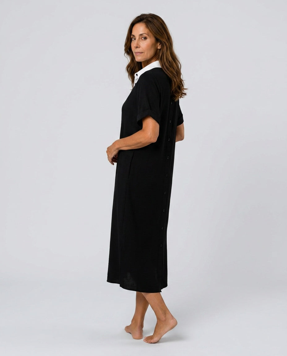 Ines | Flowy Button-Up Shirt Midi Dress