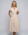 Chloe | Short Sleeve Collared Wrap Midi Dress