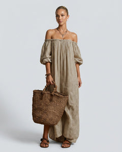 Celeste | Off-Shoulder Linen-Blend Maxi Dress