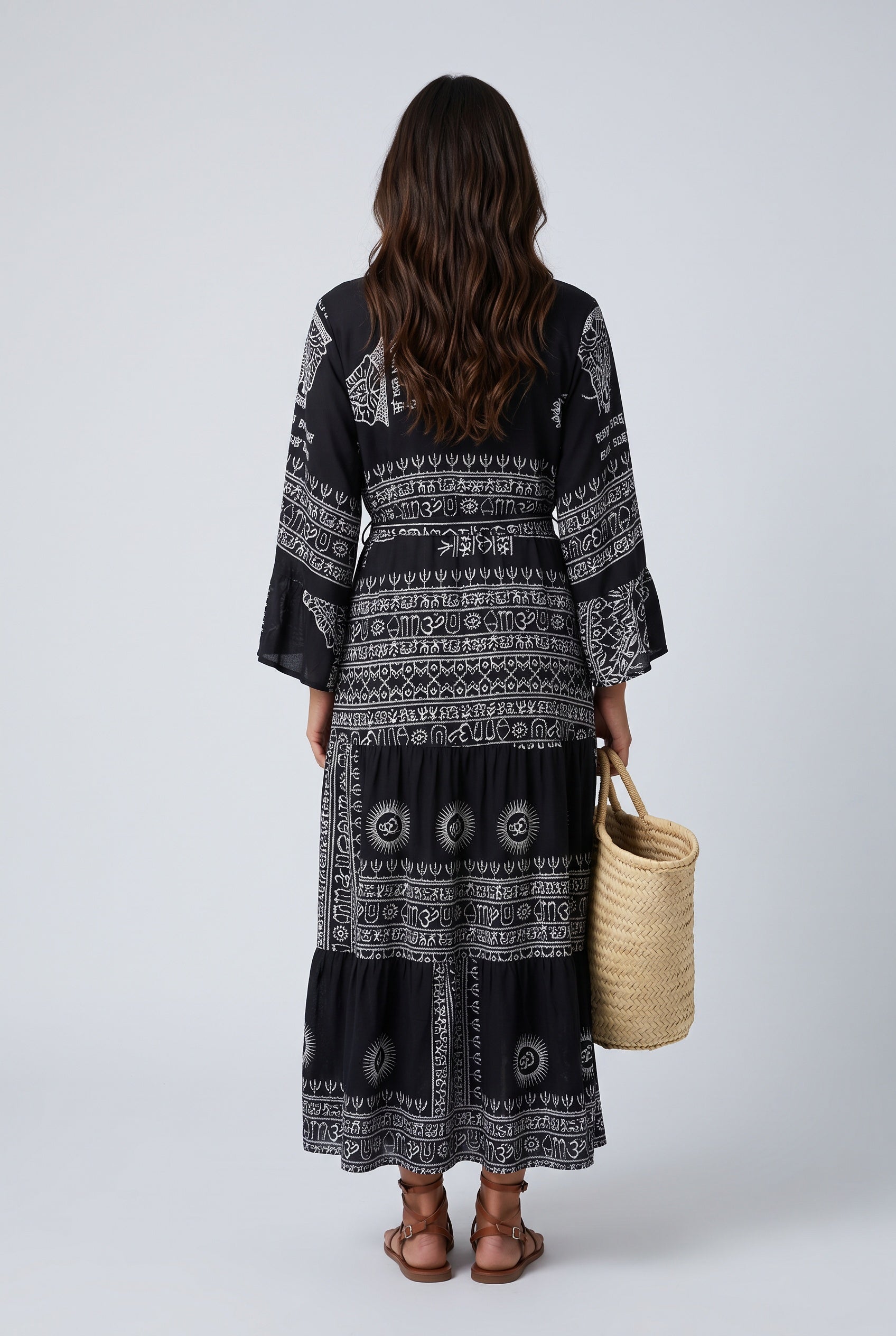 Wren | Ethnic Print Belted Long Sleeve Maxi Dress