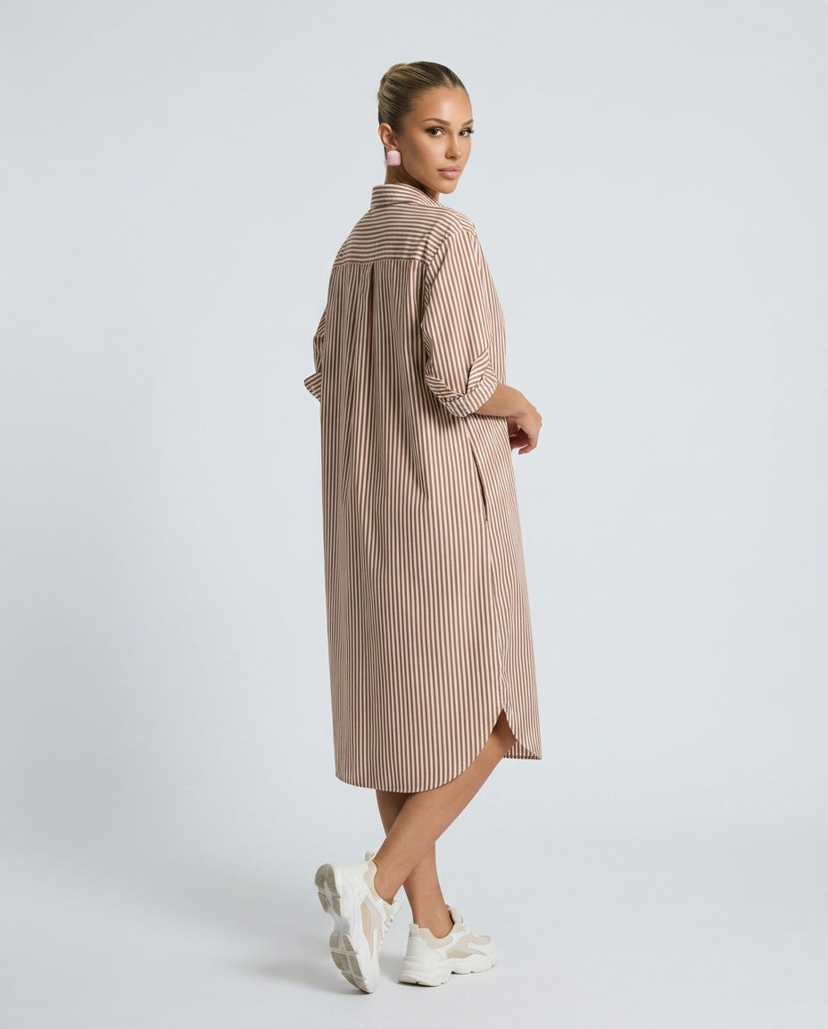 Isolde | Striped Long Sleeve Midi Shirt Dress