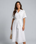 Josie | Short Sleeve Button-Front Waist-Tie Midi Dress