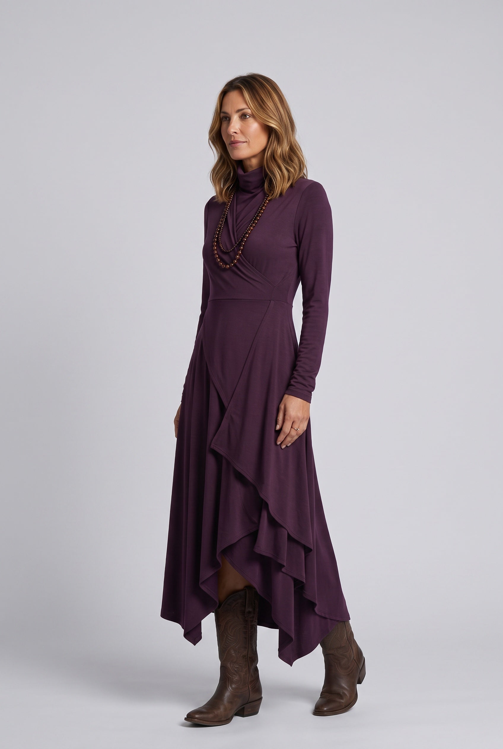 Bianca | Asymmetric Draped Turtleneck Maxi Dress