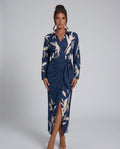 Amara | Leaf Print V-Neck Wrap Maxi Dress