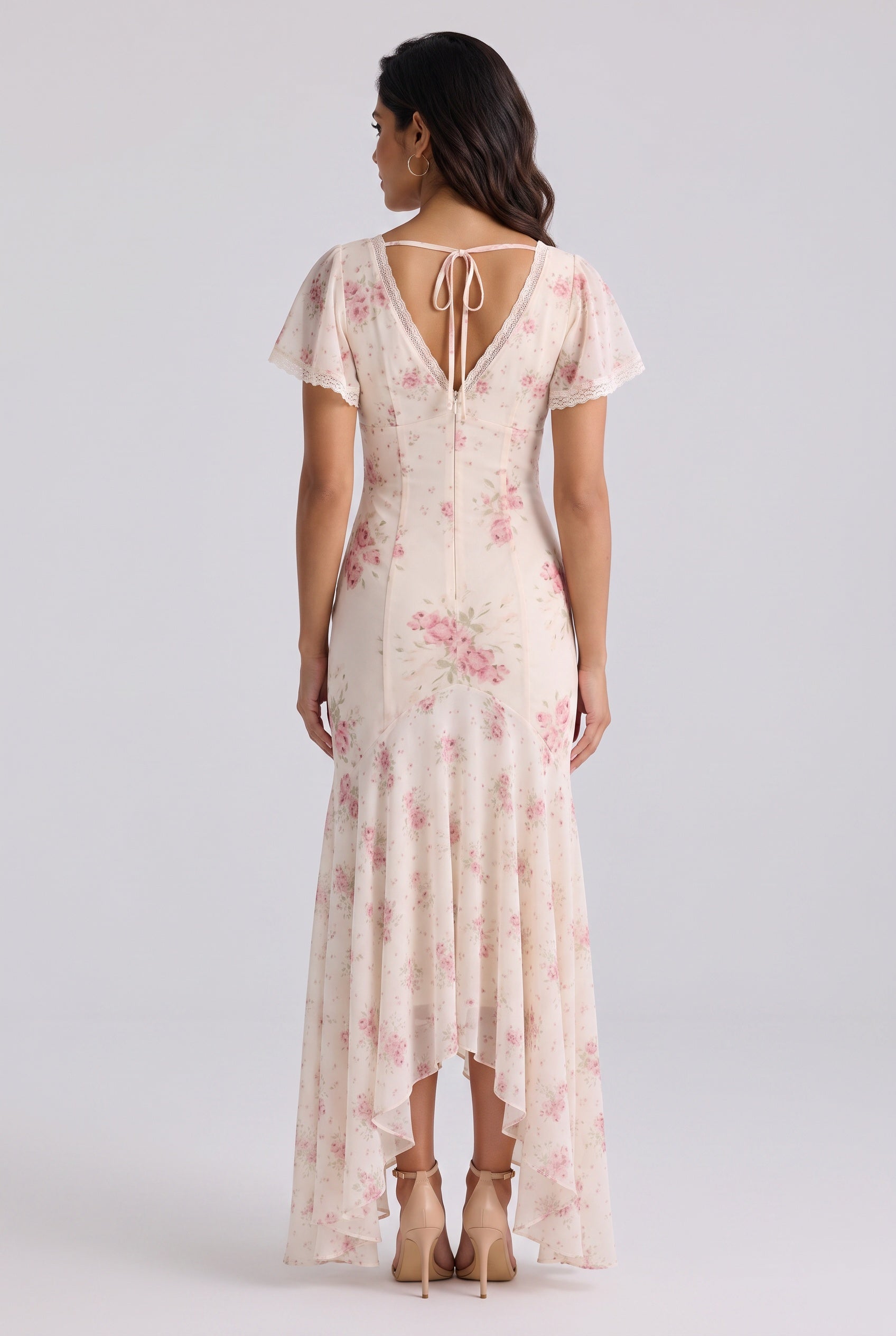 Micaela | Floral Print Lace Trim Maxi Dress