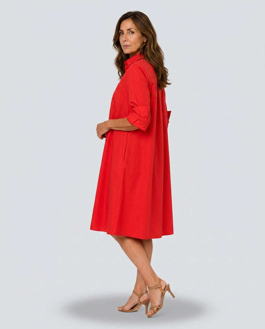 Camille | Belted Button-Front Flowing Shirt Midi Dress