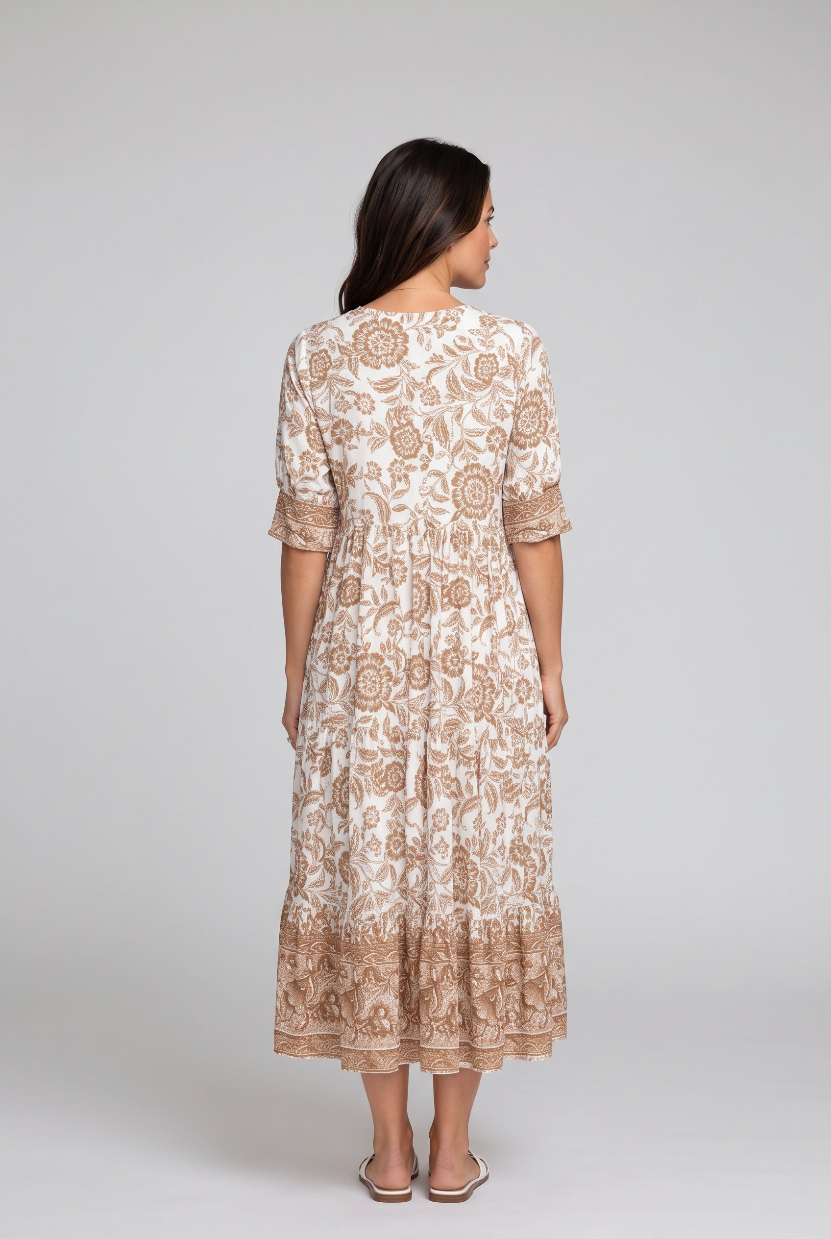 Soraya | Tiered Block Print Boho Midi Dress