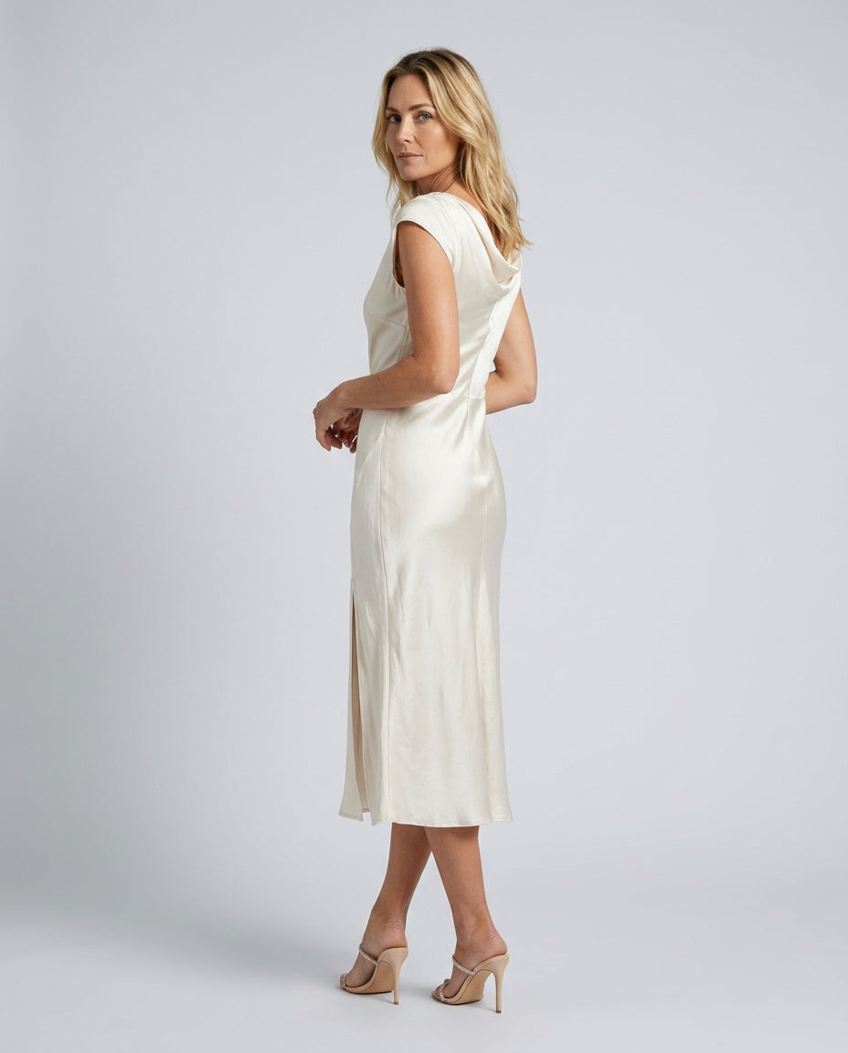 Sienna | Lace-Trim Waterfall Neck Midi Dress