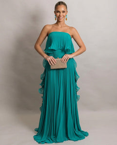 Liv | Off-Shoulder Pleated Frill Maxi Dress