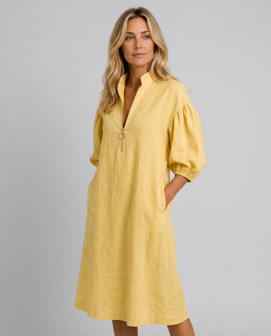Astrid | Puff Sleeve High Neck Midi Dress