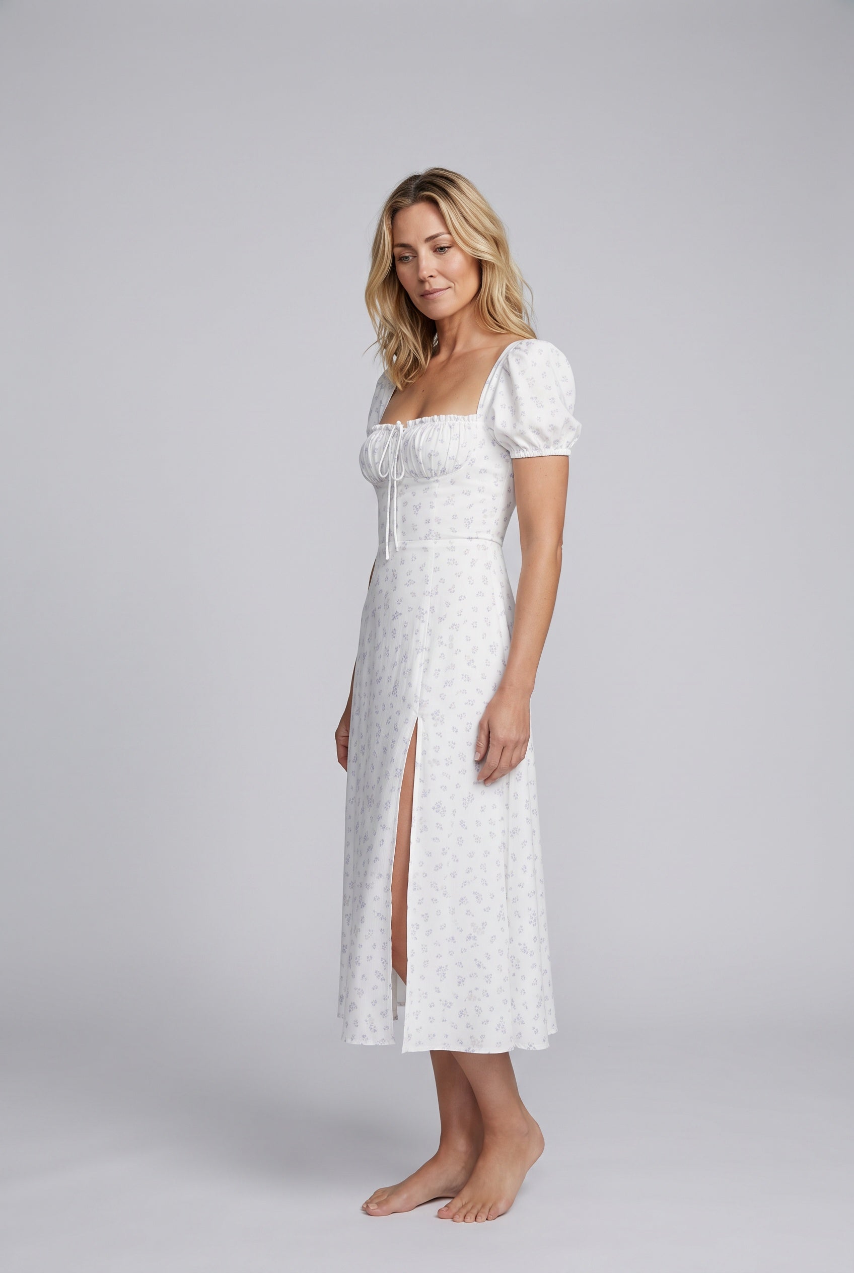 Lila | Floral Puff Sleeve Corset Boho Midi Dress