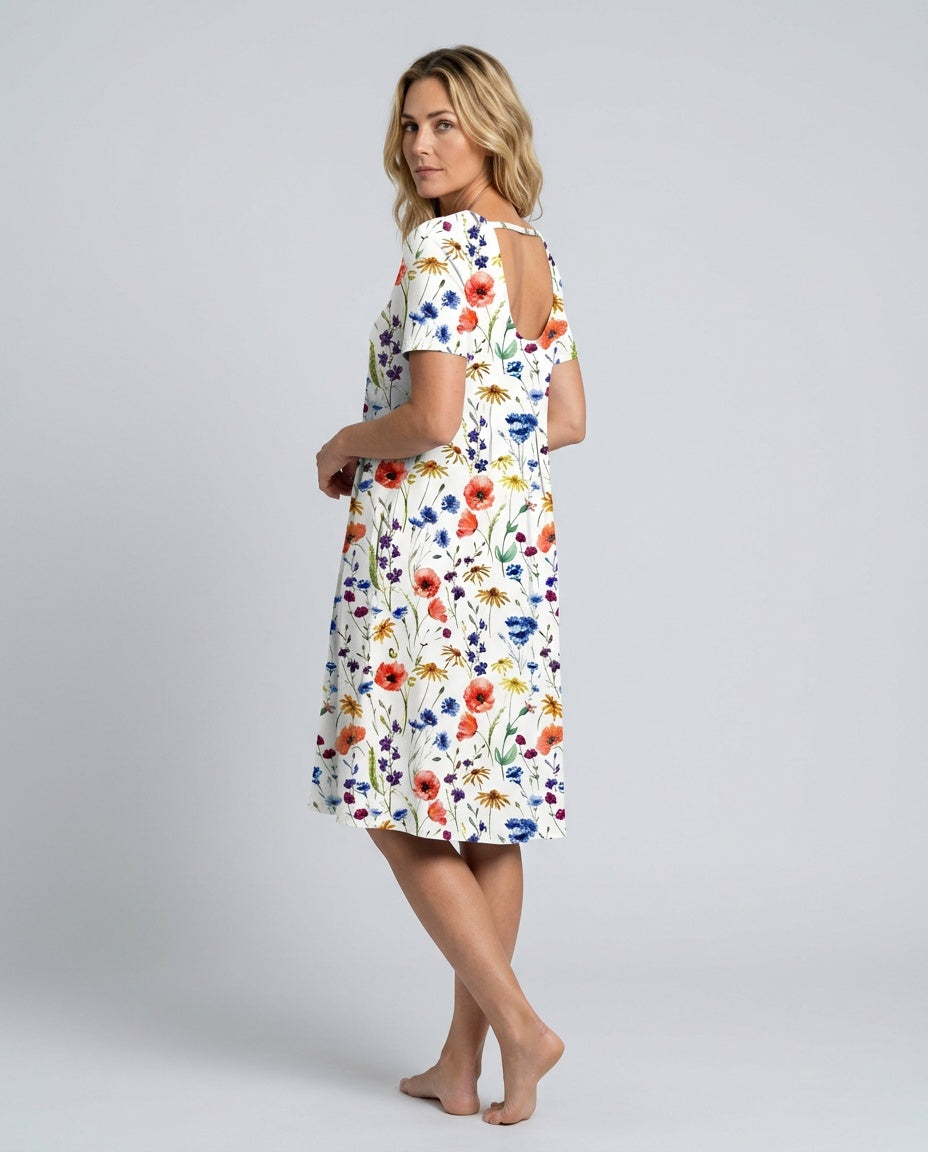 Beatrix | Pleated Floral Short Sleeve Midi Dress