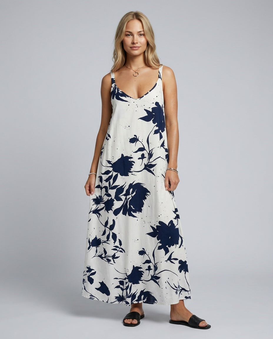 Sienna | Sleeveless Floral Cotton-Blend Midi Dress