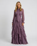 Demetria | Tie Neck Ruffle Tiered Maxi Dress