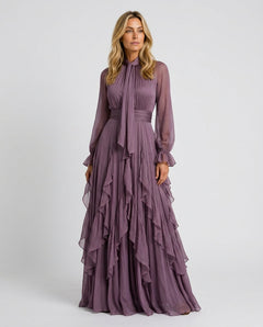 Demetria | Tie Neck Ruffle Tiered Maxi Dress