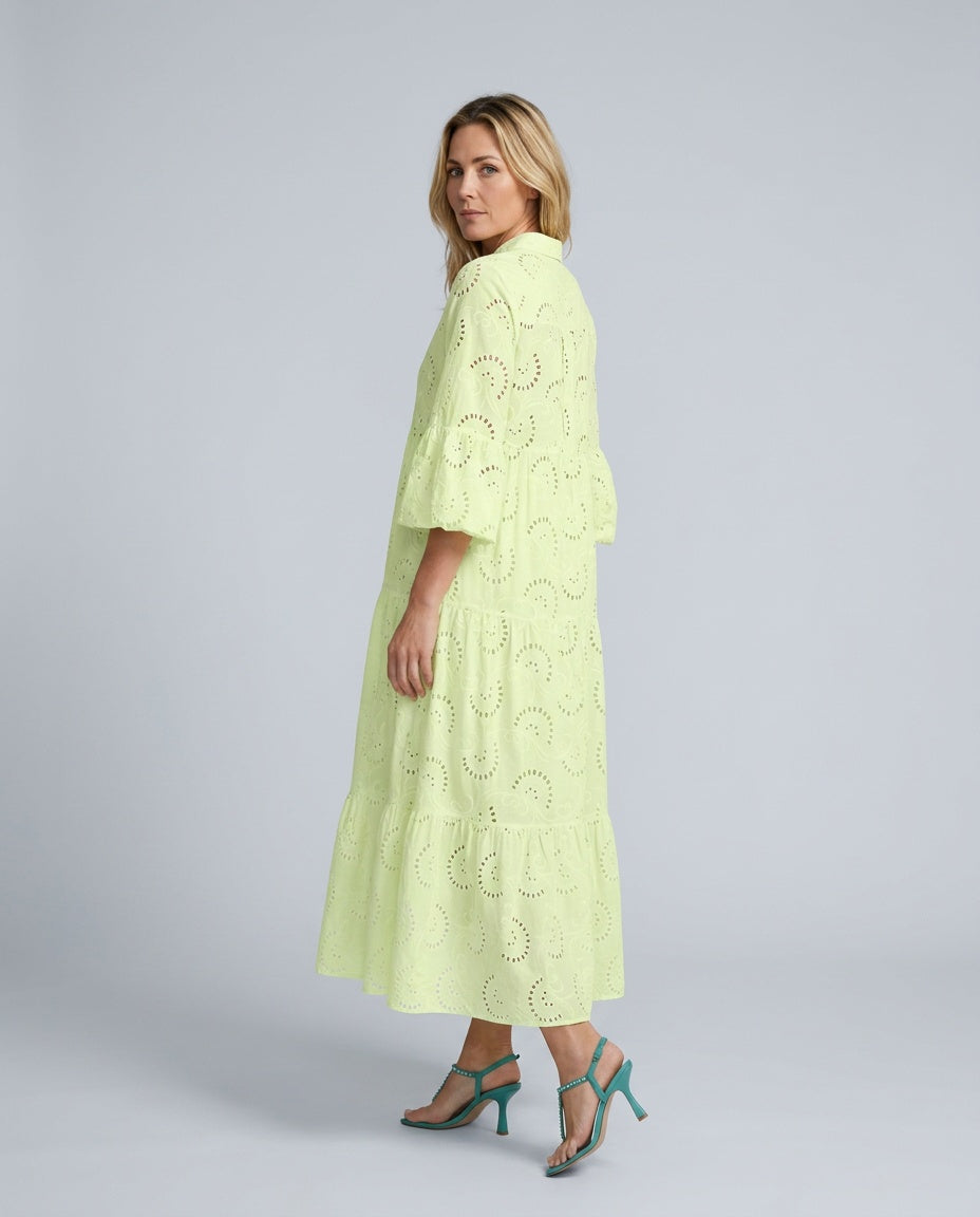 Amara | Openwork V-Neck 3/4 Sleeve Maxi Dress