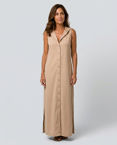 Harlow | Sleeveless Button-Front Hooded Maxi Dress