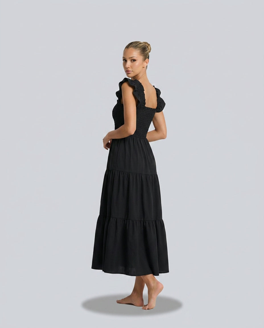 Celeste | Smocked Gingham Ruffle Sleeve Maxi Dress