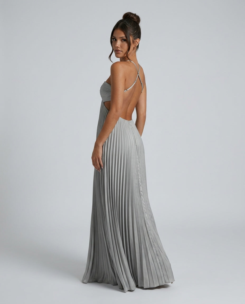 Seraphina | Pleated High-Waist Halter Neck Maxi Dress