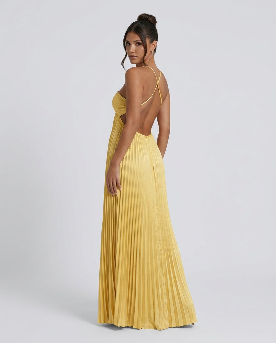Seraphina | Pleated High-Waist Halter Neck Maxi Dress