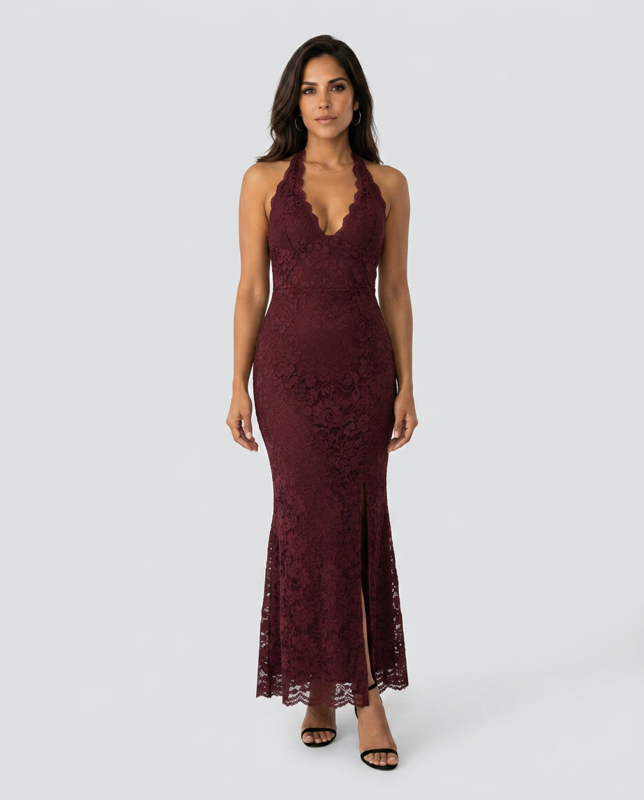 Sandy | Lace Halter Backless Maxi Dress