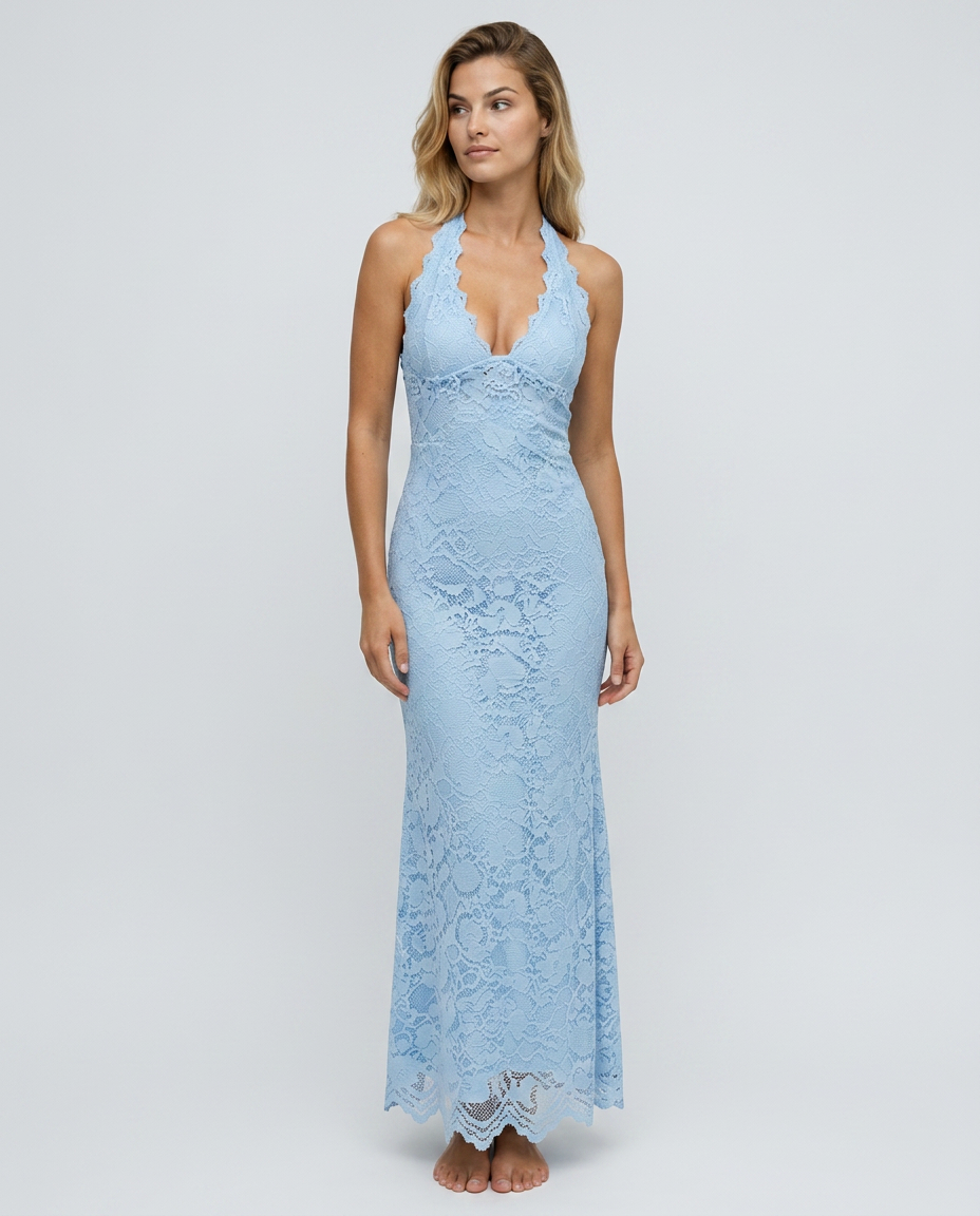 Sandy | Lace Halter Backless Maxi Dress