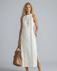 Margaux | High Neck Lace Detail Sleeveless Midi Dress