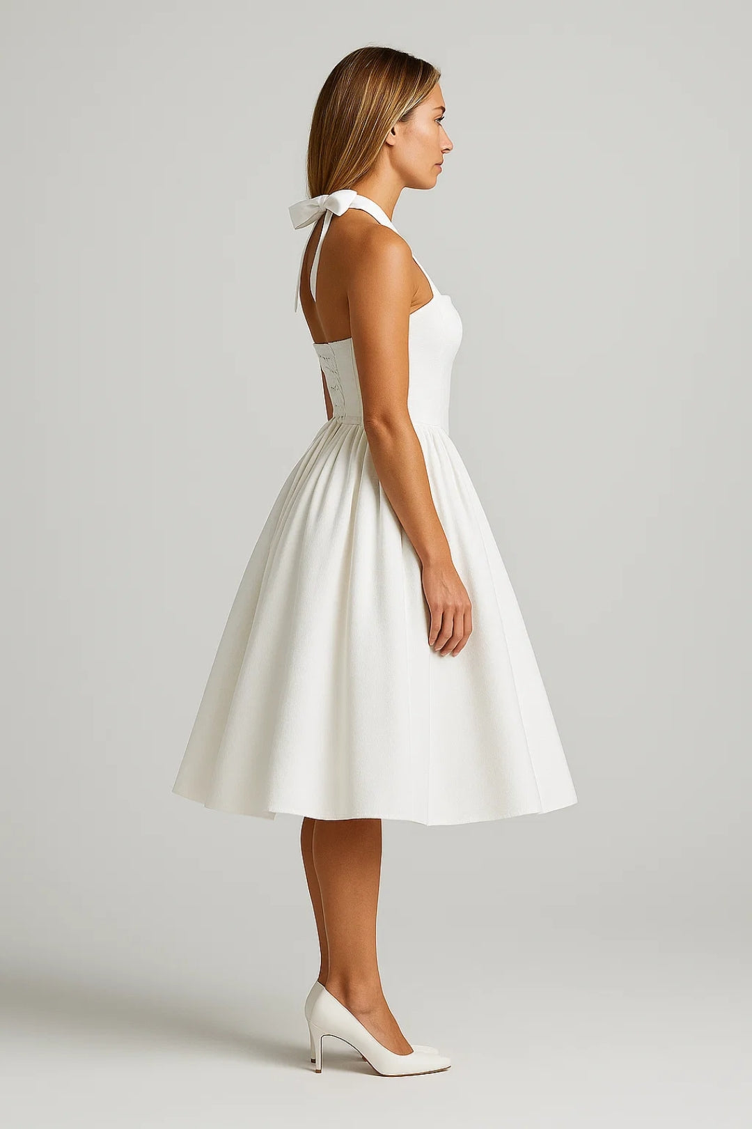 Grace | Halter Neck Pleated Midi Dress
