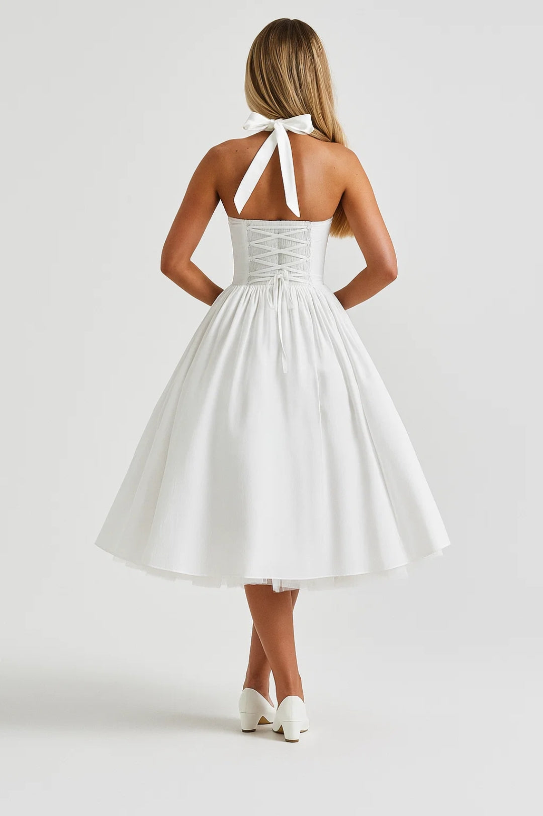 Grace | Halter Neck Pleated Midi Dress