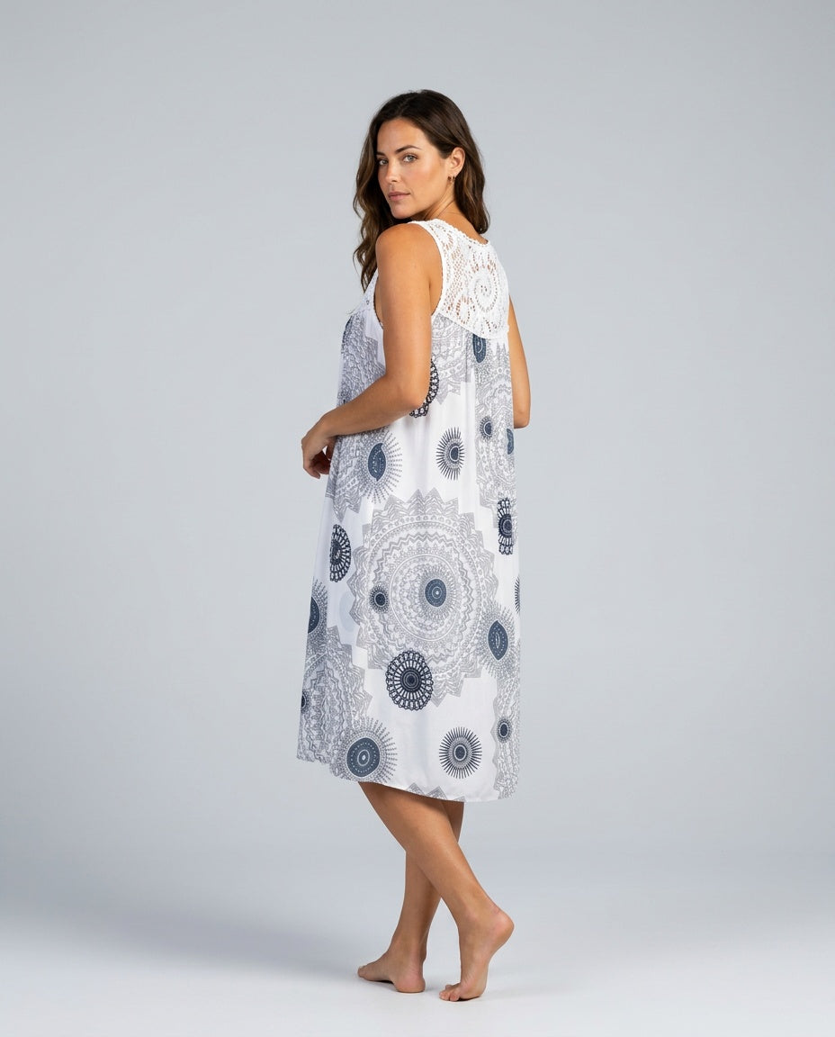 Stella | Relaxed Lace-Trim Printed Midi Dress