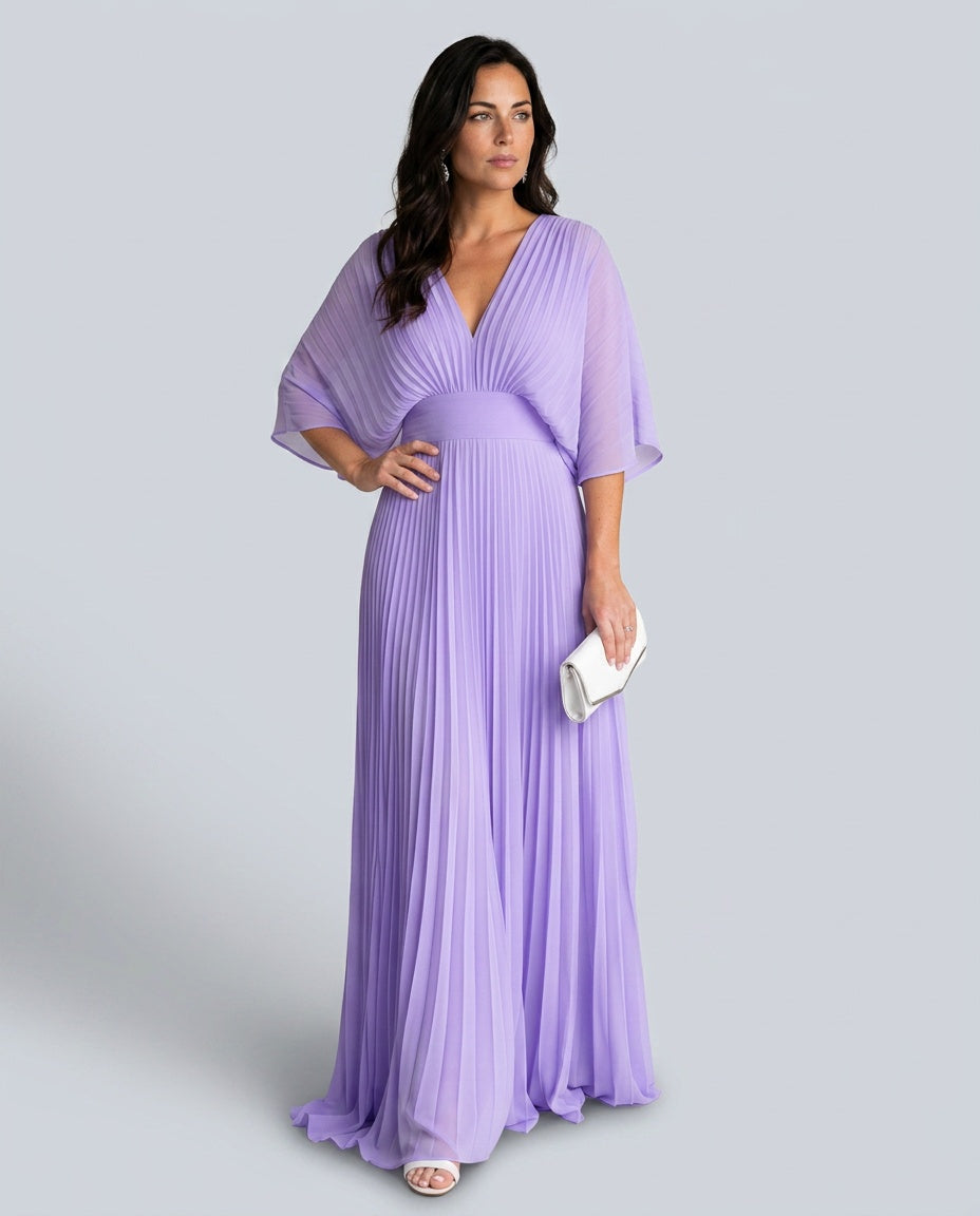 Juliette | V-Neck Short Sleeve Pleated Maxi Dress