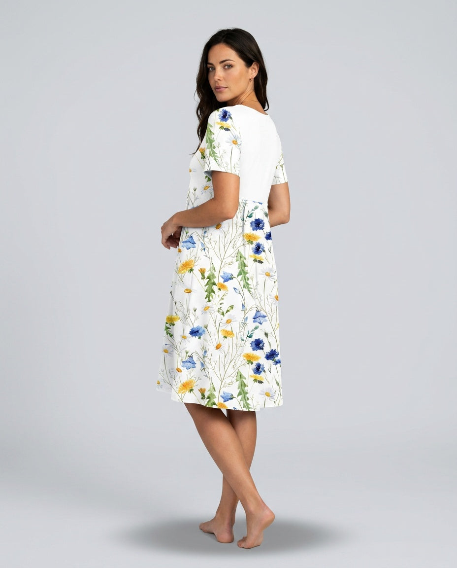 Beatrix | Pleated Floral Short Sleeve Midi Dress