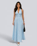 Salma | Halter V-Neck Gathered A-Line Maxi Dress