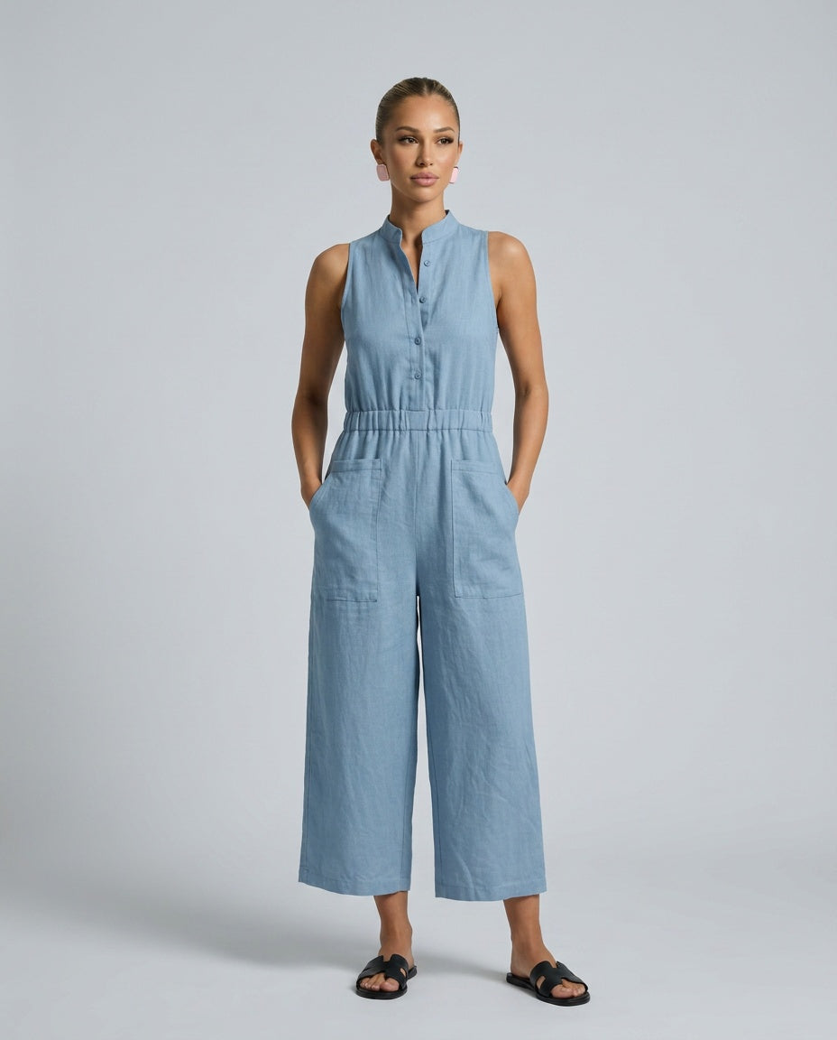 Harper | Linen-Blend Sleeveless Loose Jumpsuit