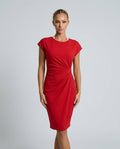 Valentina | Ruched Waist Round Neck Midi Dress