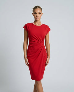 Valentina | Ruched Waist Round Neck Midi Dress