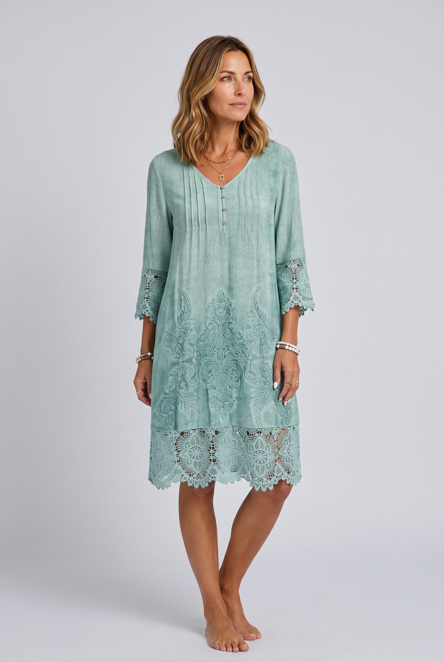 Juliette | V-Neck Embroidered Midi Dress
