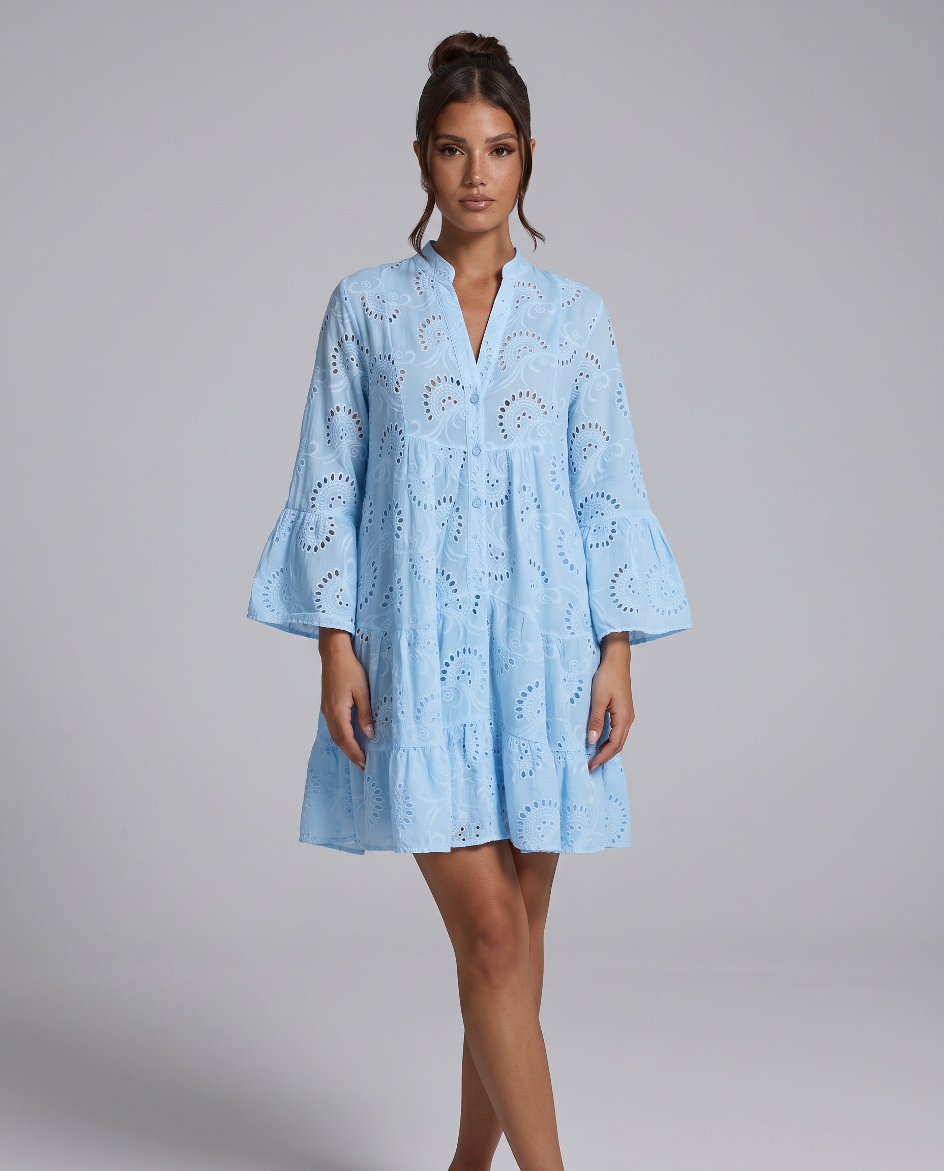 Edith | Embroidered Tiered Mini Dress