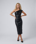 Imogen | Glossy Faux Leather Black Midi Dress