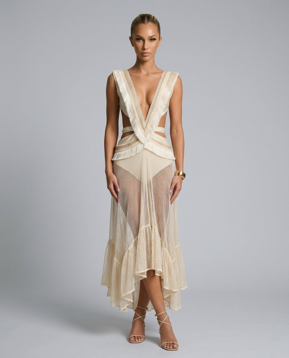 Tessa | Tassel Cut-Out Lace Midi Skirt Set