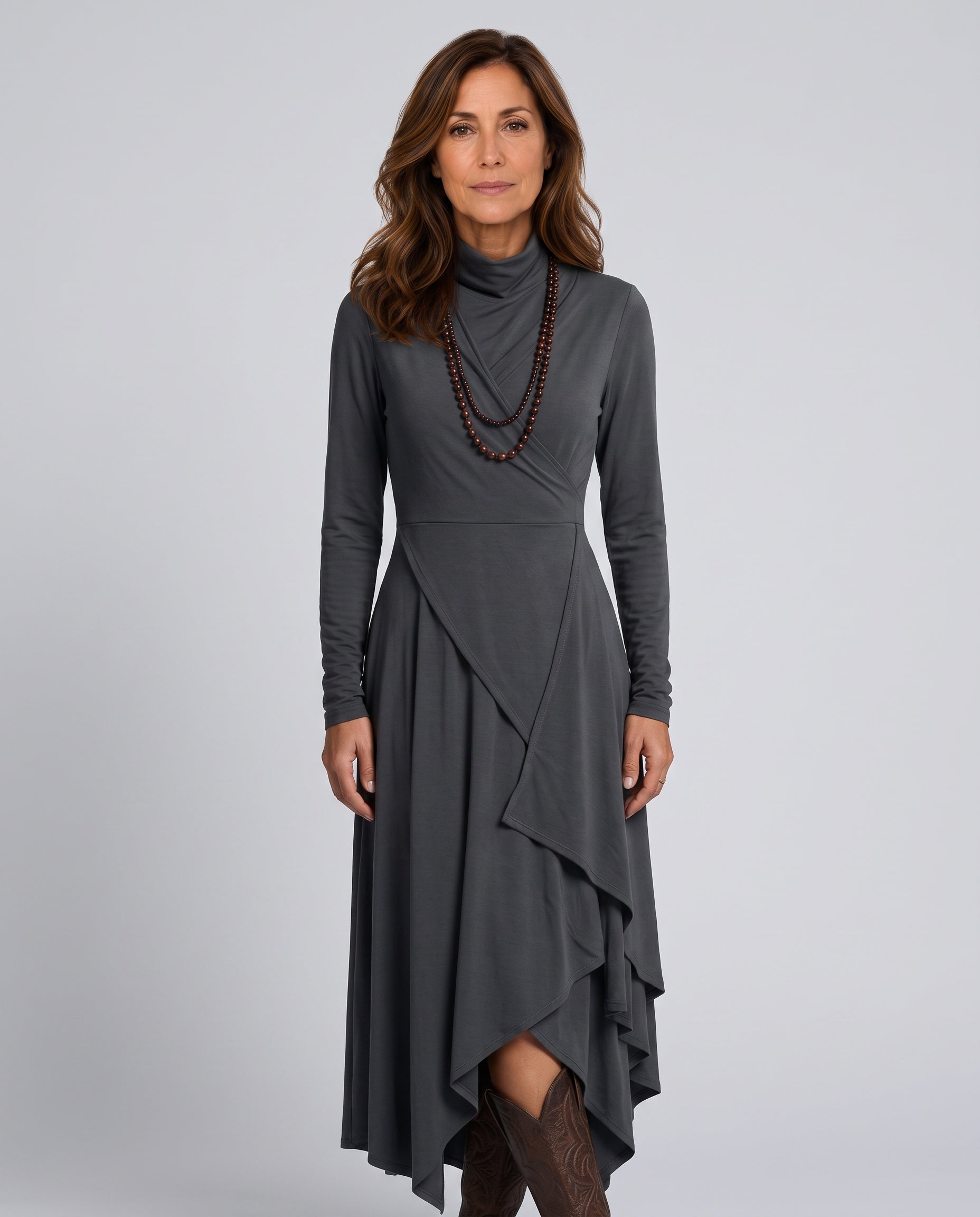 Bianca | Asymmetric Draped Turtleneck Maxi Dress