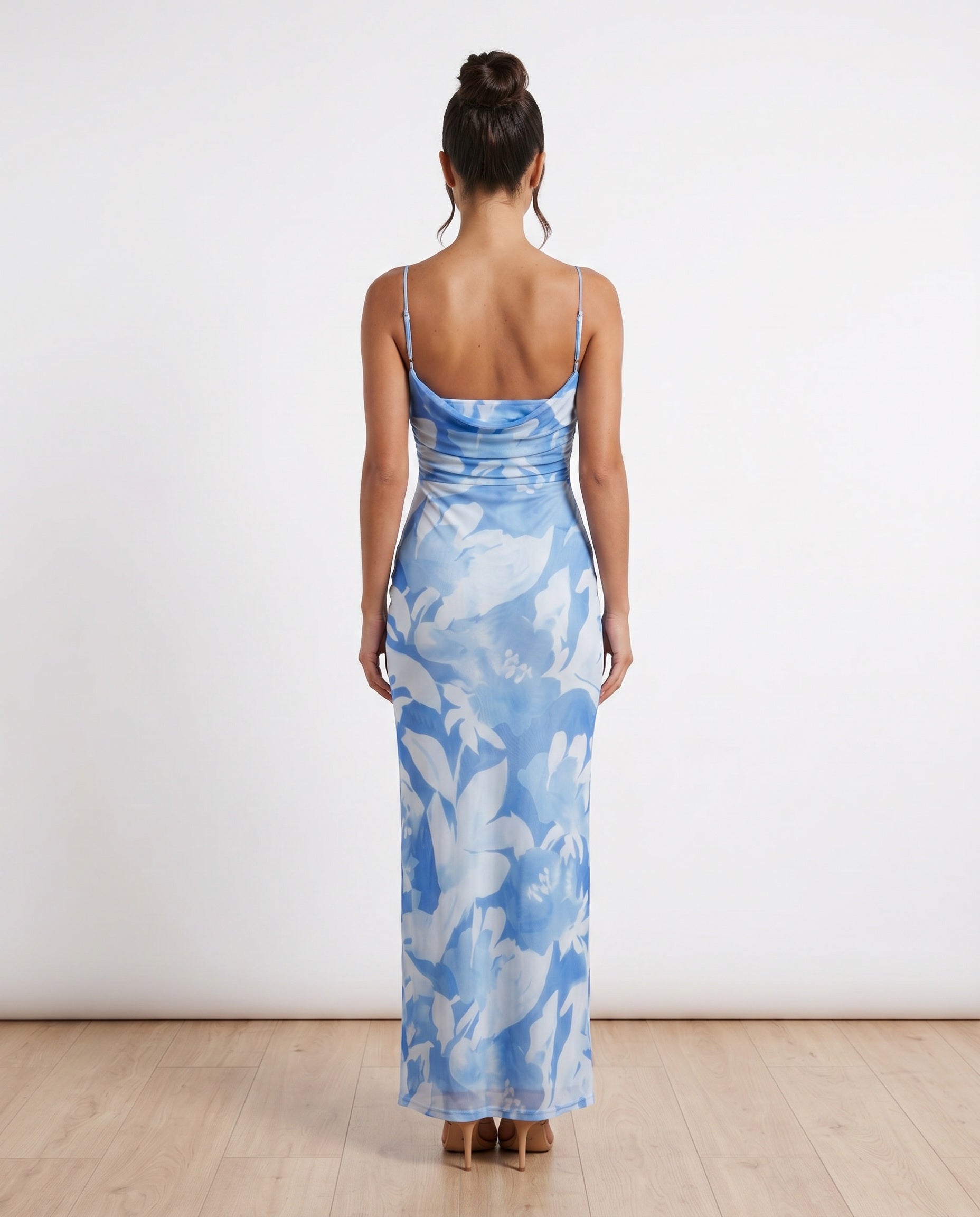 Leona | Spaghetti Strap Lace-Up Abstract Print Maxi Dress