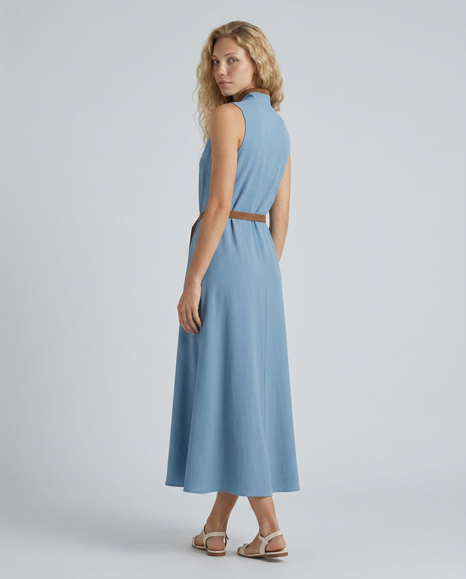 Ines | Sleeveless Contrasting Trim Midi Dress