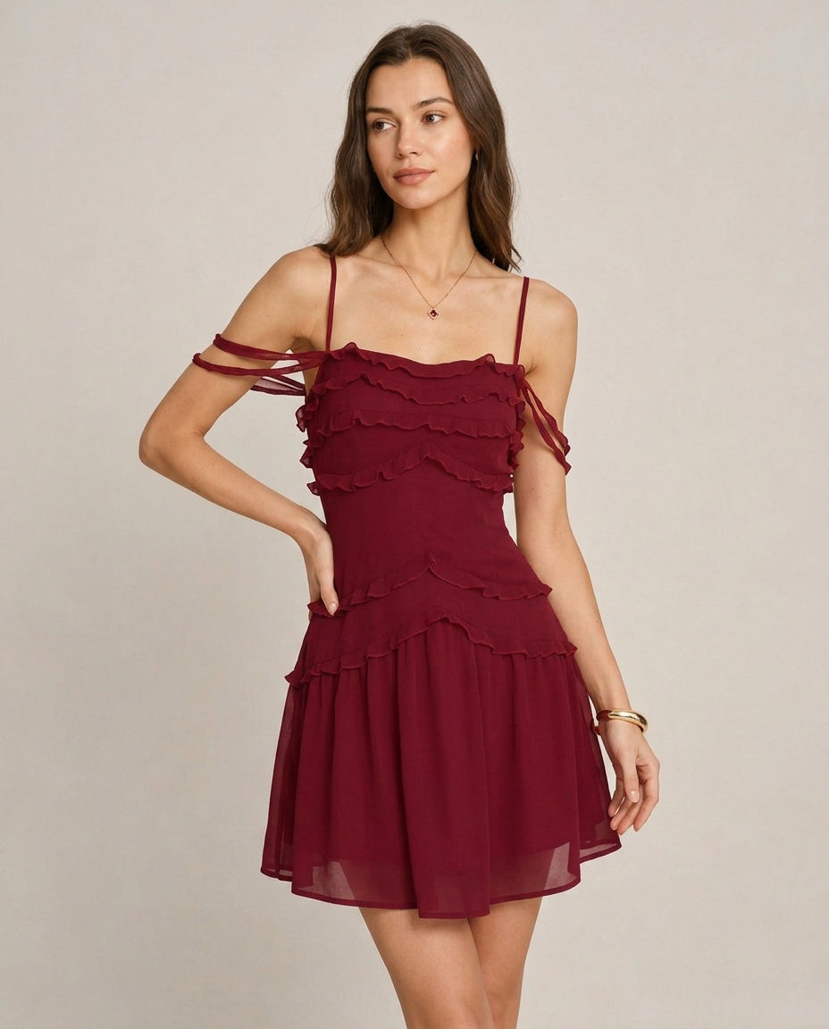 Una | Ruffle Strapless Chiffon Mini Dress